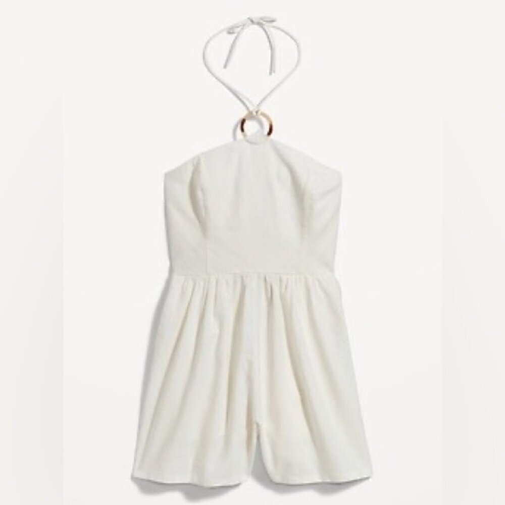 Old Navy women's white linen blend O ring halter summer beach romper in size XXL